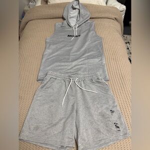 SHEIN Gray Athletic Shorts and Sleeveless Hoodie Set